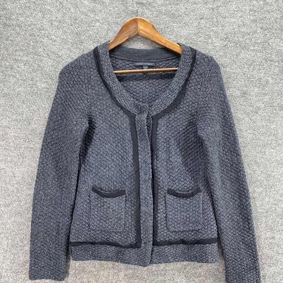 Banana Republic Cardigan Women PXS Petite Gray Full Zip Knit Wool Round Neck - Picture 3 of 9